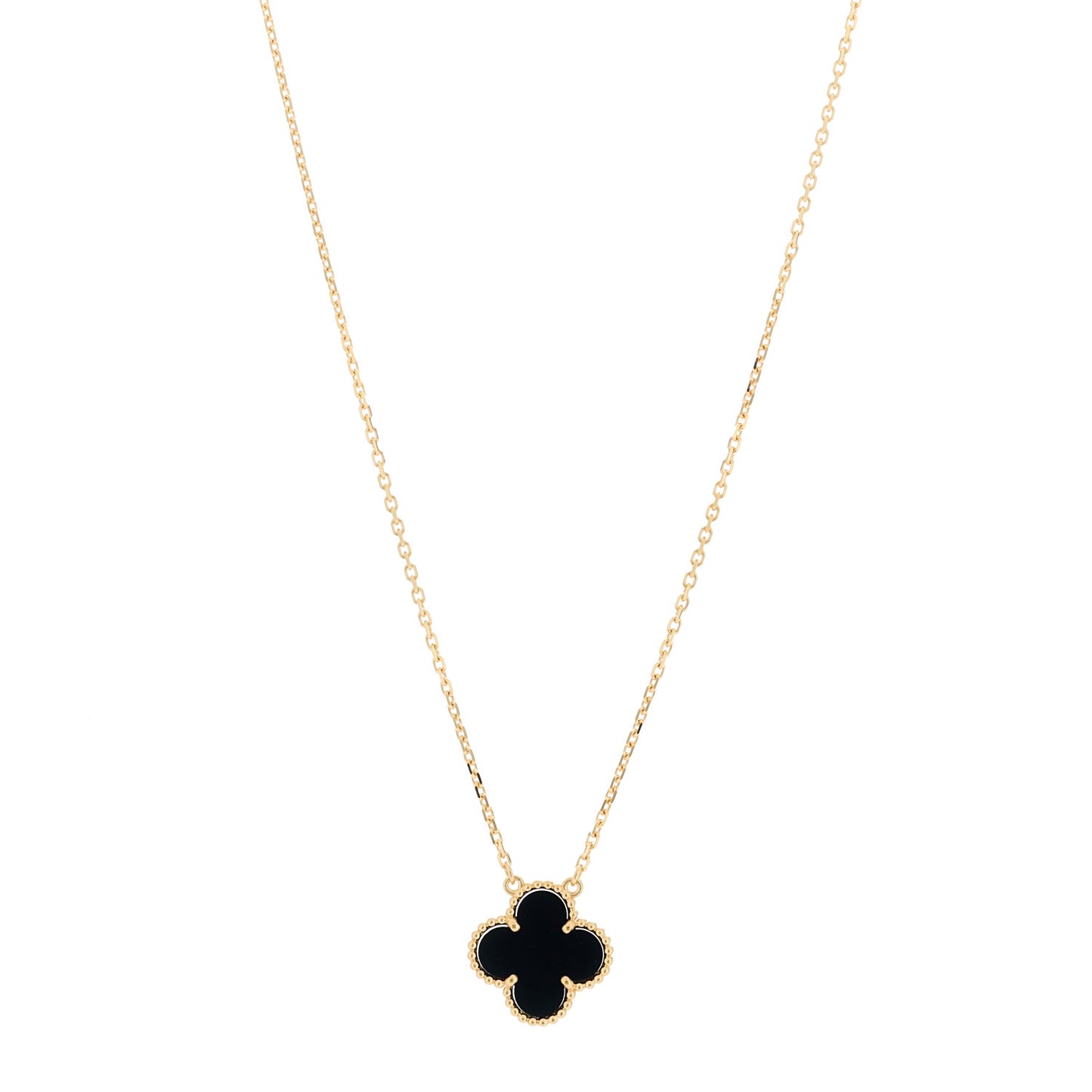 18K Yellow Gold Black Onyx Vintage Alhambra Pendant Necklace