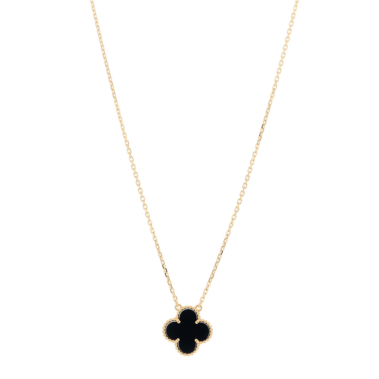Van Cleef & Arpels 18K Yellow Gold Black Onyx Vintage Alhambra Pendant Necklace 1 of 5