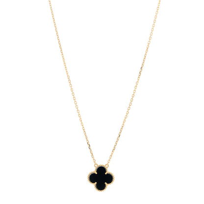 Van Cleef & Arpels 18K Yellow Gold Black Onyx Vintage Alhambra Pendant Necklace 1 of 5