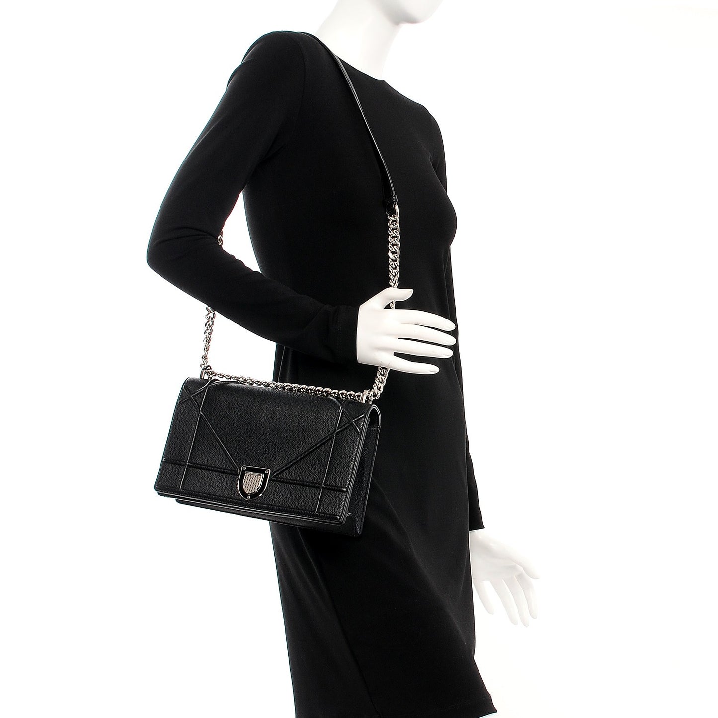 Grained Calfskin Medium Diorama Flap Bag Black