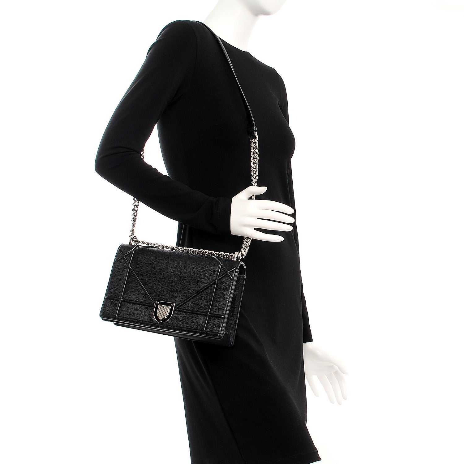 Christian Dior Grained Calfskin Medium Diorama Flap Bag Black 2 of 12