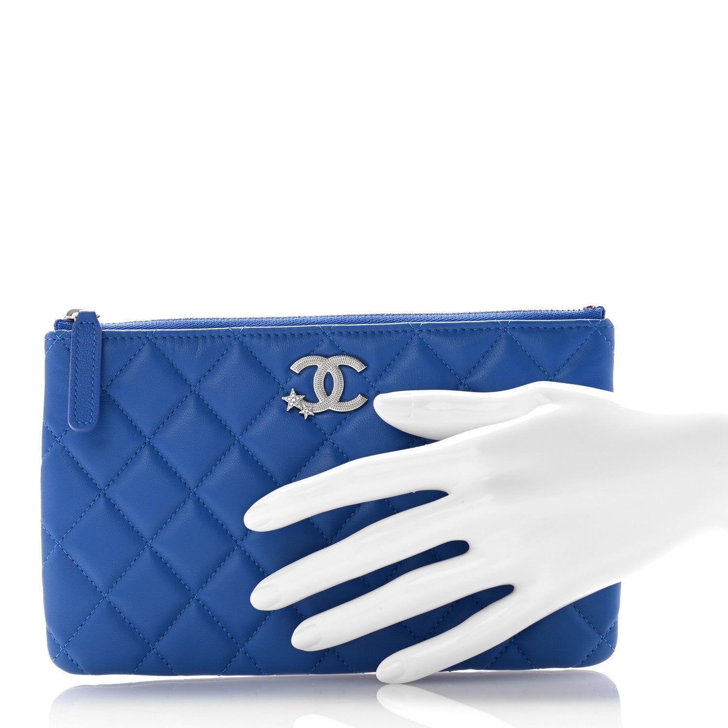Chanel Lambskin Quilted Crystal Cosmetic Case Blue 2 of 7