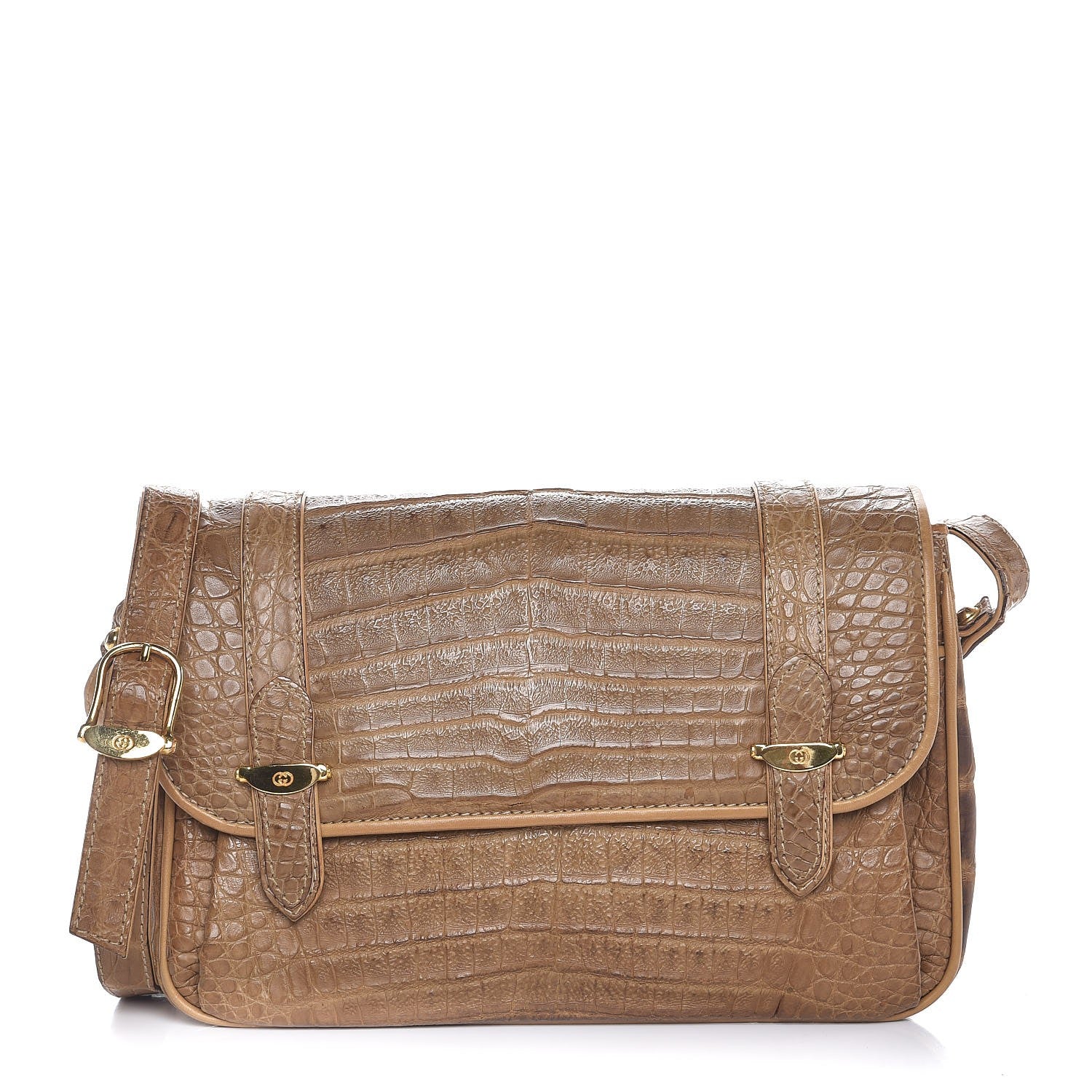 Gucci Crocodile Flap Shoulder Bag Brown 1 of 7