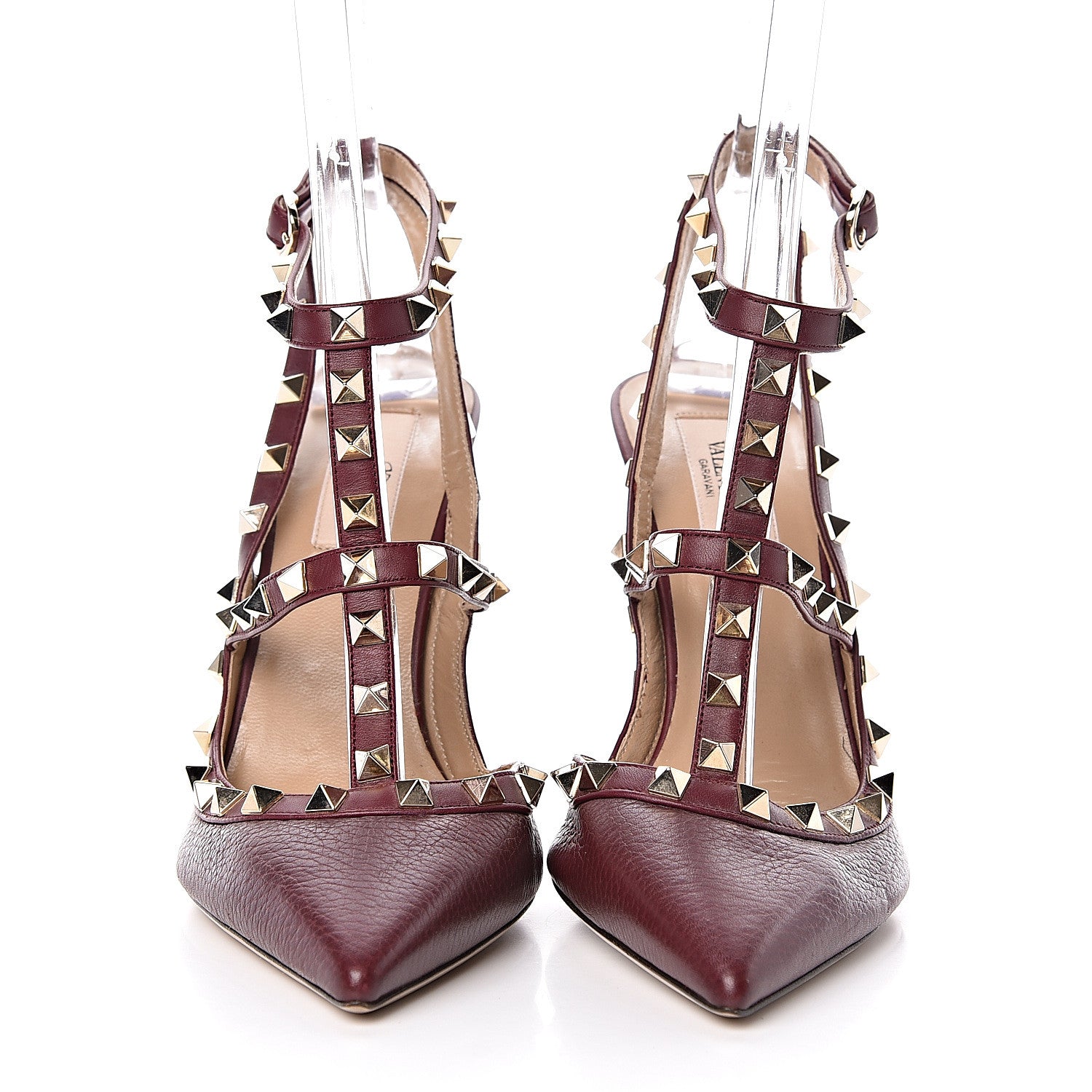 Valentino Garavani Pebbled Calfskin Rockstud Ankle Strap Pumps 39.5 Rubin 2 of 7