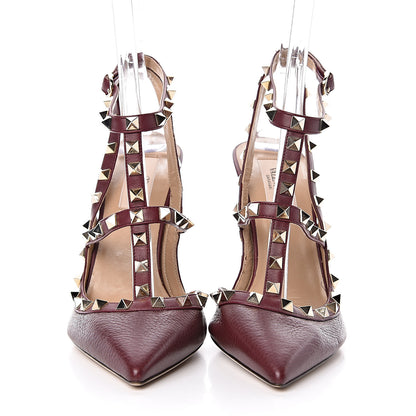 Valentino Garavani Pebbled Calfskin Rockstud Ankle Strap Pumps 39.5 Rubin 2 of 7