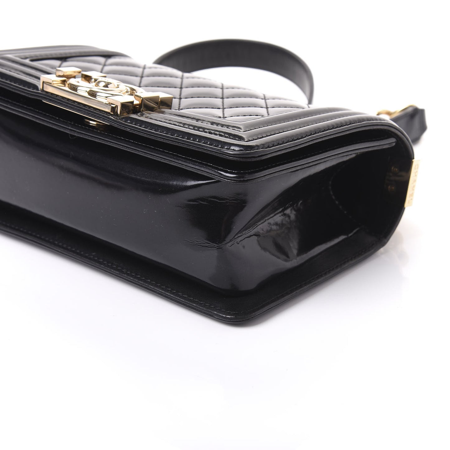 Iridescent Glazed Calfskin Quilted Small Boy Flap Black