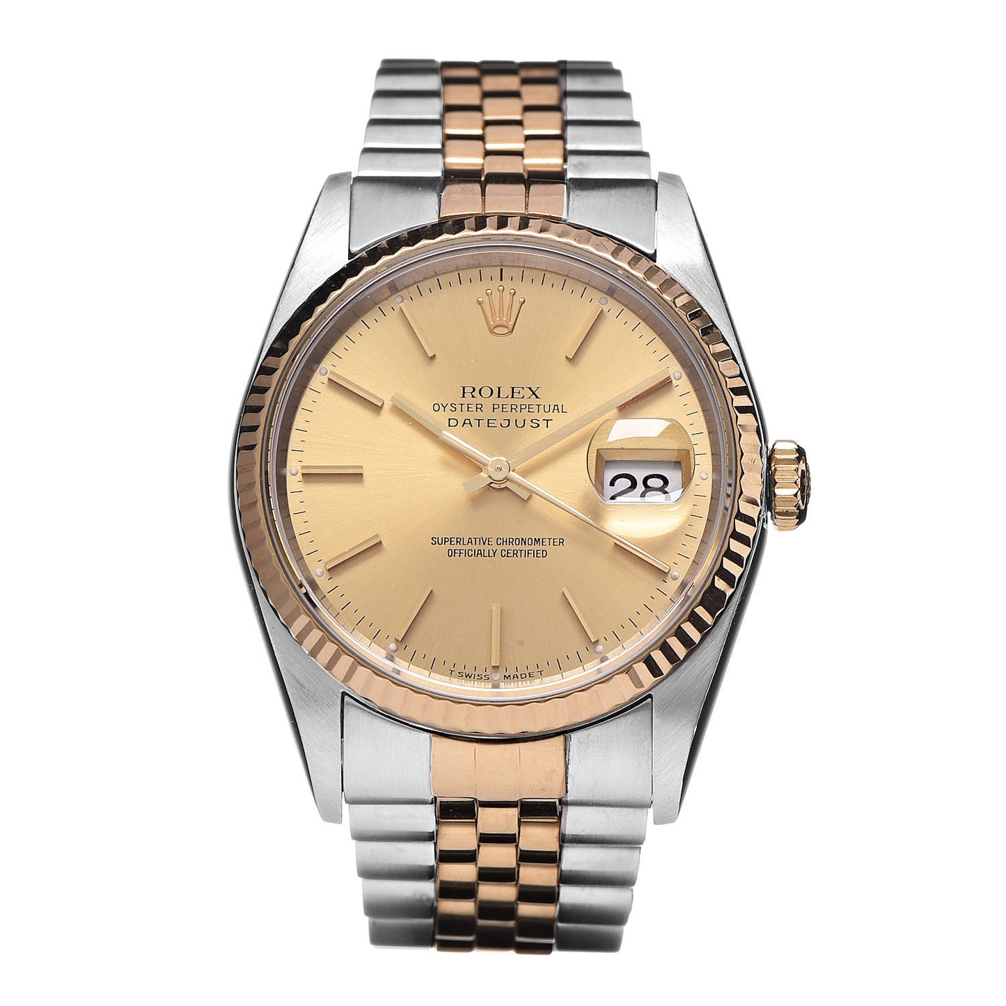 Stainless Steel 18K Yellow Gold 36mm Oyster Perpetual Datejust Watch Champagne 16203