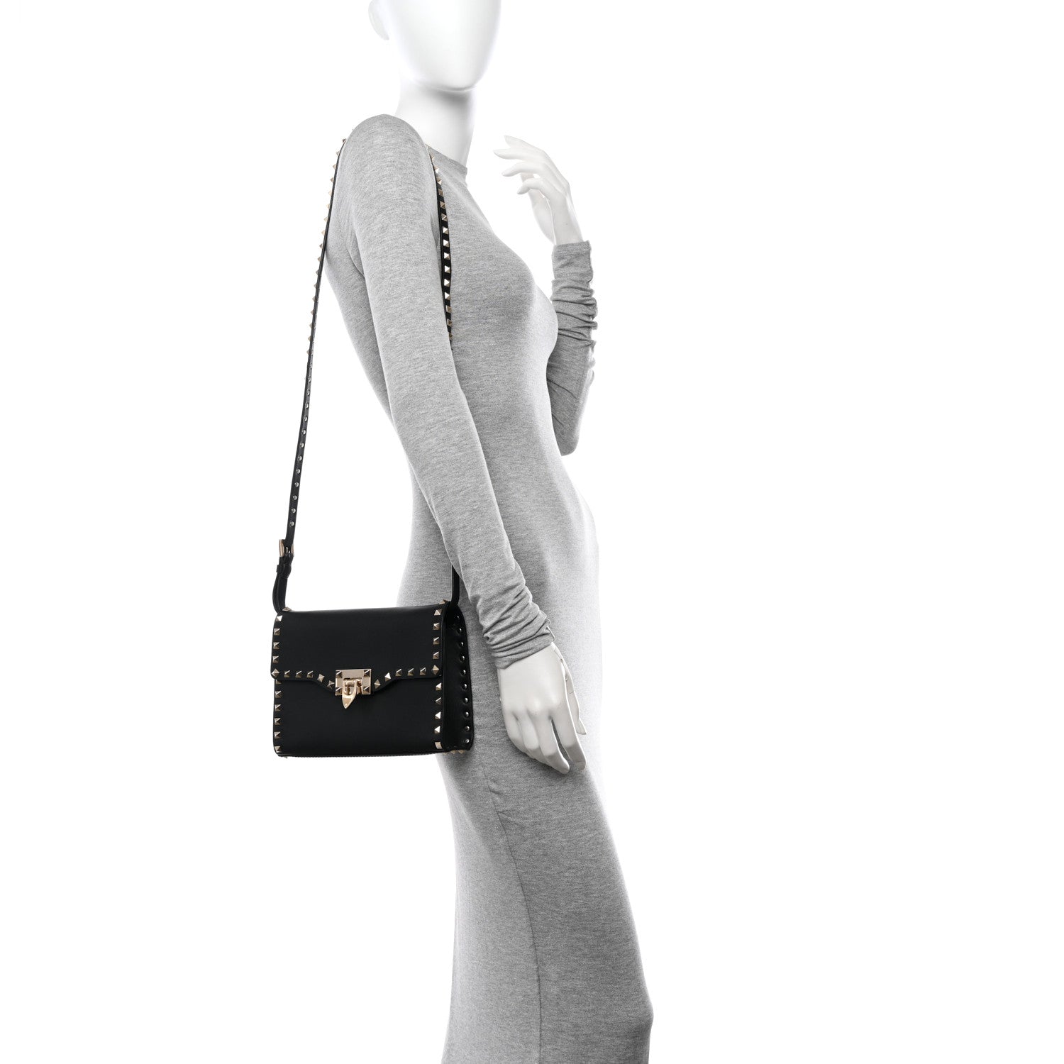 Valentino Garavani Vitello Medium Rockstud Flip Lock Crossbody Bag Black 2 of 9