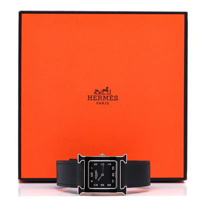 Hermes Stainless Steel Barenia Lacquer 26mm Heure H Hour Quartz Watch Noir 5 of 5