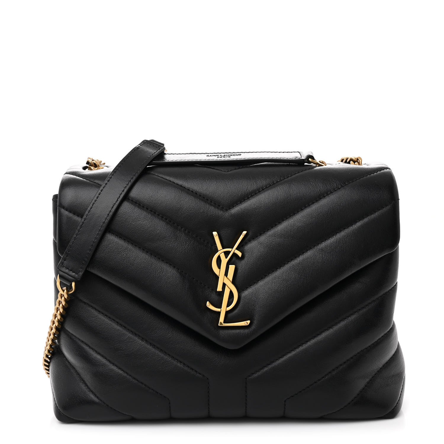 Saint Laurent Calfskin Y Quilted Monogram Small Loulou Chain Satchel Black 1 of 12