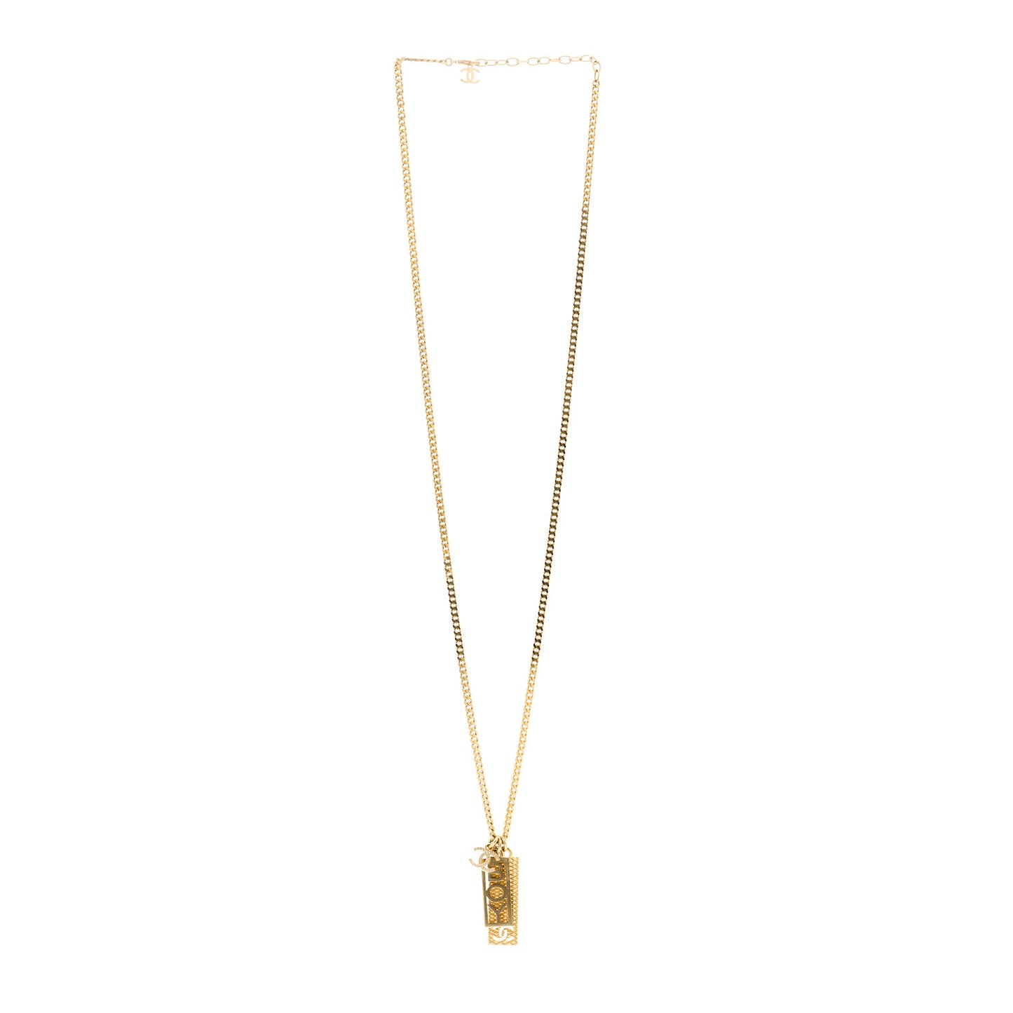 Metal Crystal CC Boy Pendant Long Necklace Gold