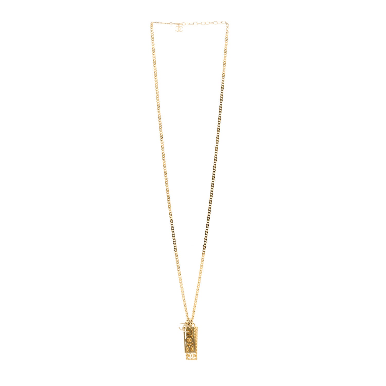 Chanel Metal Crystal CC Boy Pendant Long Necklace Gold 3 of 6