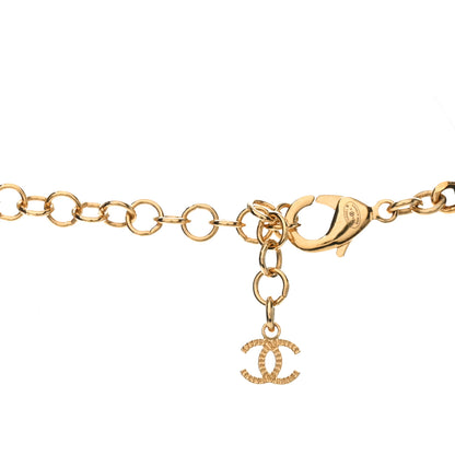 Chanel Metal Calfskin Crystal Chain CC Choker Necklace Black Gold 5 of 6