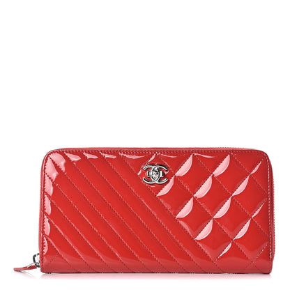 Chanel Patent Quilted Coco Boy Zip Around Wallet Red 1 of 9