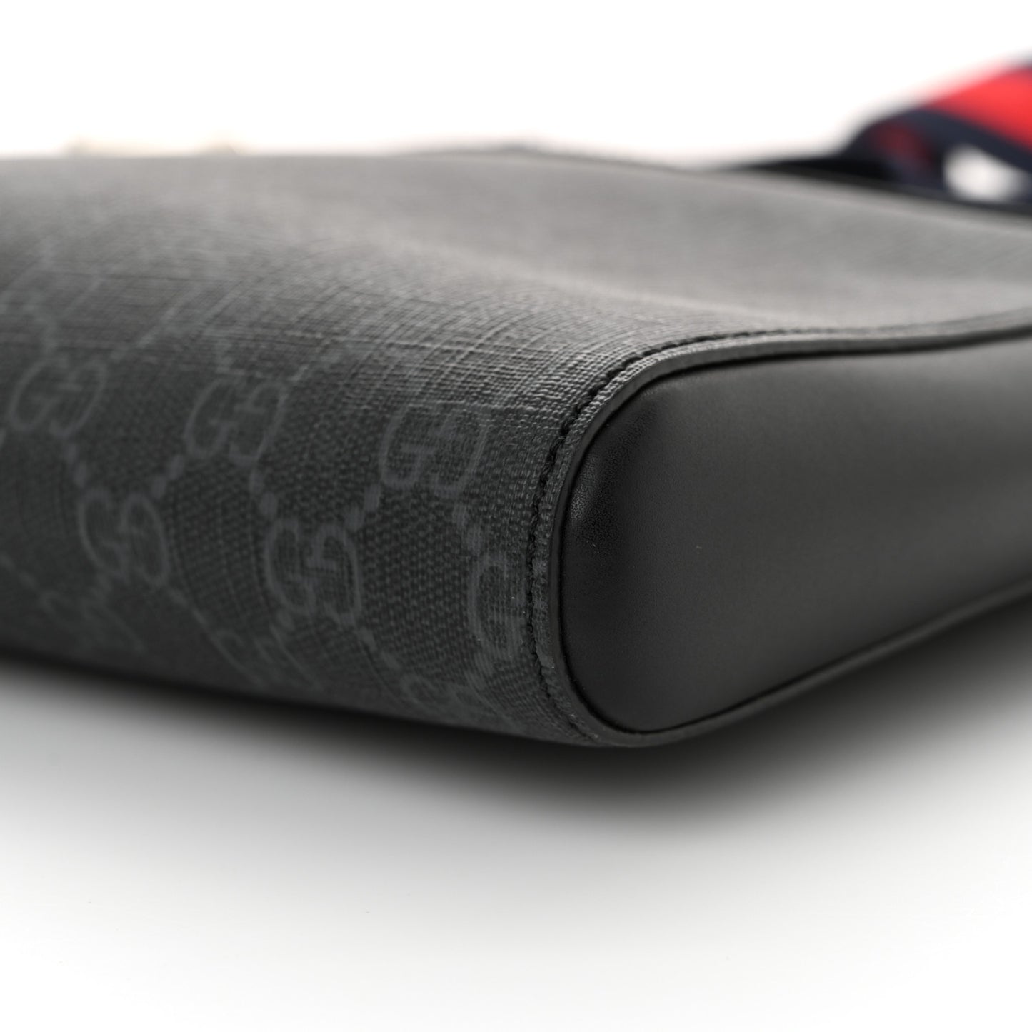 GG Supreme Monogram Appia Calfskin Web Flat Messenger Bag Black Grey