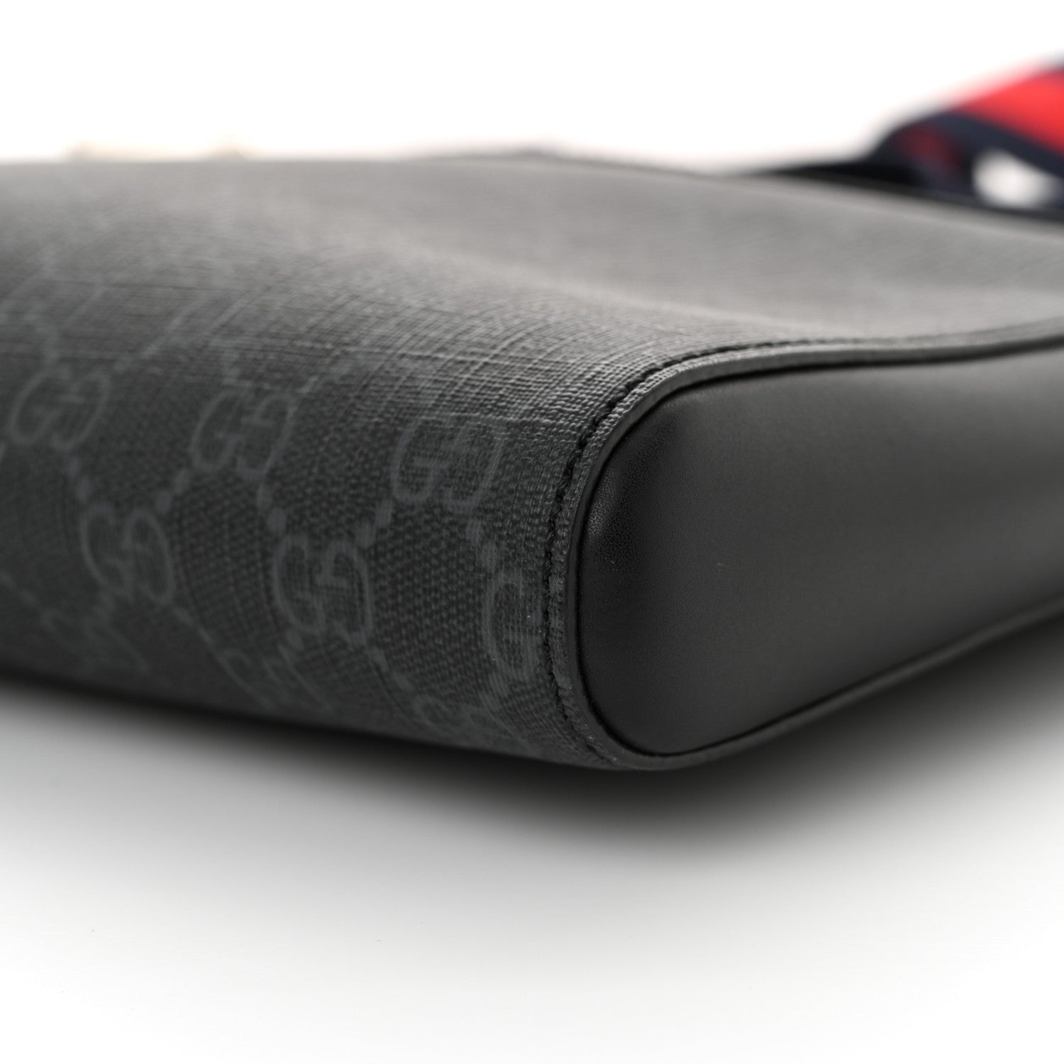 Gucci GG Supreme Monogram Appia Calfskin Web Flat Messenger Bag Black Grey 10 of 10