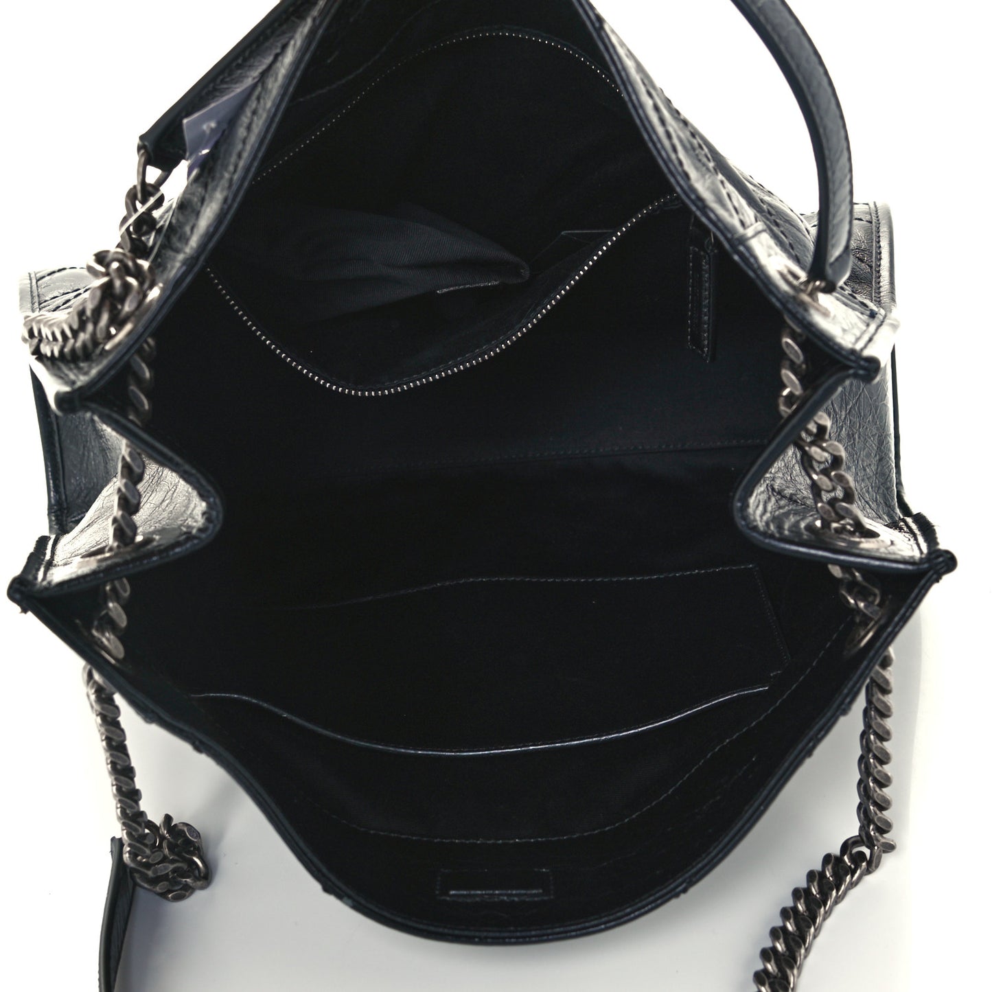 Crinkled Calfskin Matelasse Monogram Medium Niki Shopper Tote Black