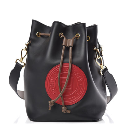 Fendi Vitello Century Matte F is Fendi Stamp Patch Bi-Color Grande Mon Tresor Bucket Bag Black Maya Fragola 1 of 9