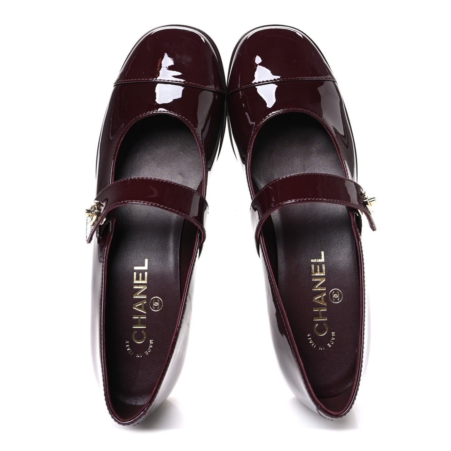 Patent Calfskin Mary Janes Flats 39.5 Burgundy