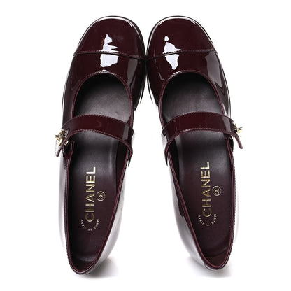 Chanel Patent Calfskin Mary Janes Flats 39.5 Burgundy 2 of 11