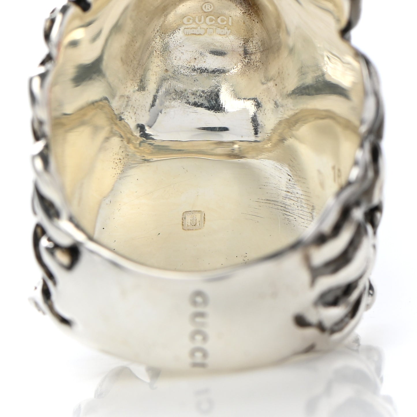 Metal Crystal Lion Head Ring 16 7.5 Black Aged Silver