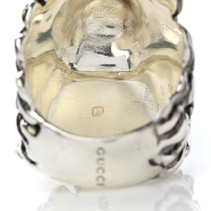 Gucci Metal Crystal Lion Head Ring 16 7.5 Black Aged Silver 6 of 7