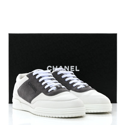 Chanel Calfskin Suede Calfskin Logo Womens Sneakers 37.5 White Gray 9 of 9