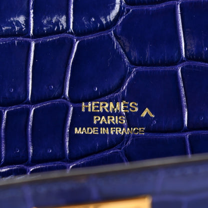 Hermes Shiny Porosus Crocodile Kelly Cut Pochette Bleu Electrique 6 of 7