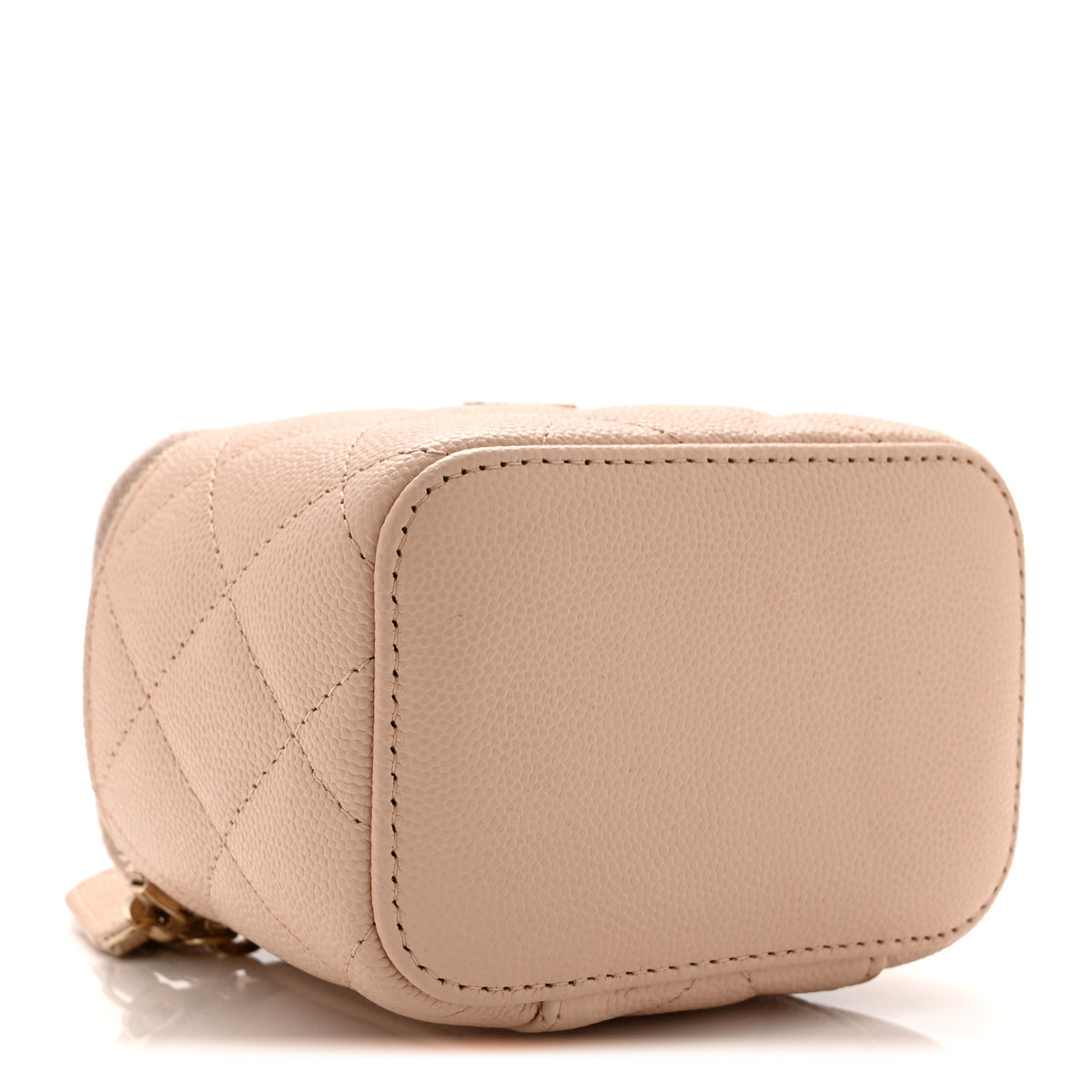 Caviar Quilted Mini Vanity Case With Chain Light Beige