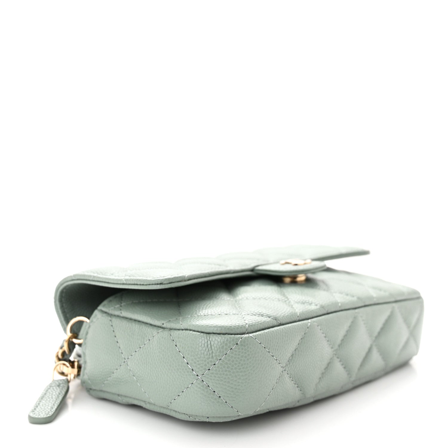 Chanel Caviar Quilted Flap Phone Holder With Chain Light Green 4 of 13