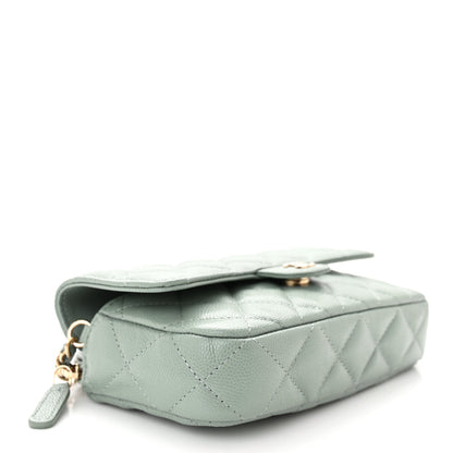 Chanel Caviar Quilted Flap Phone Holder With Chain Light Green 4 of 13