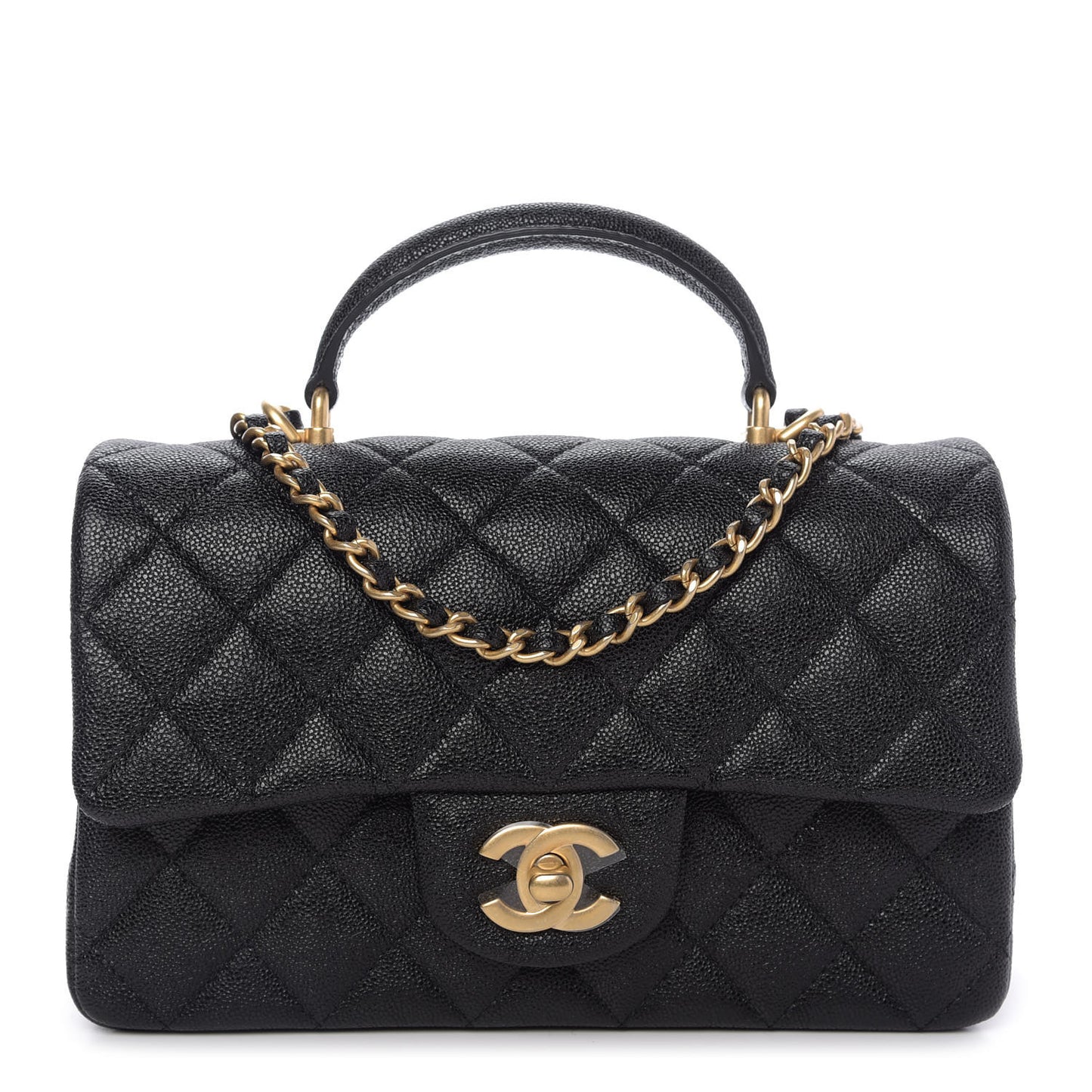 Caviar Quilted Mini Top Handle Rectangular Flap Black