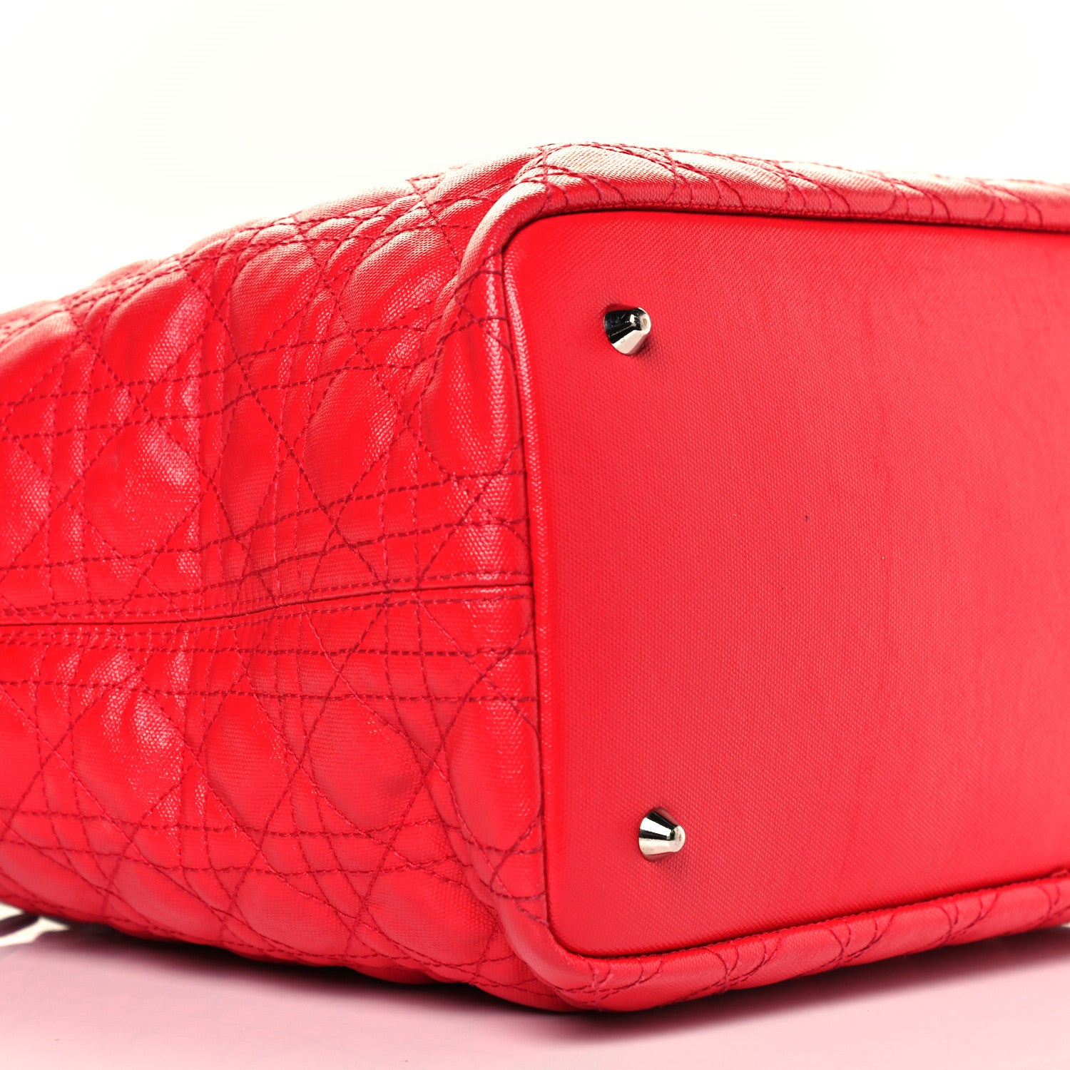 Christian Dior Coated Canvas Cannage Large Panarea Tote Red 4 of 11