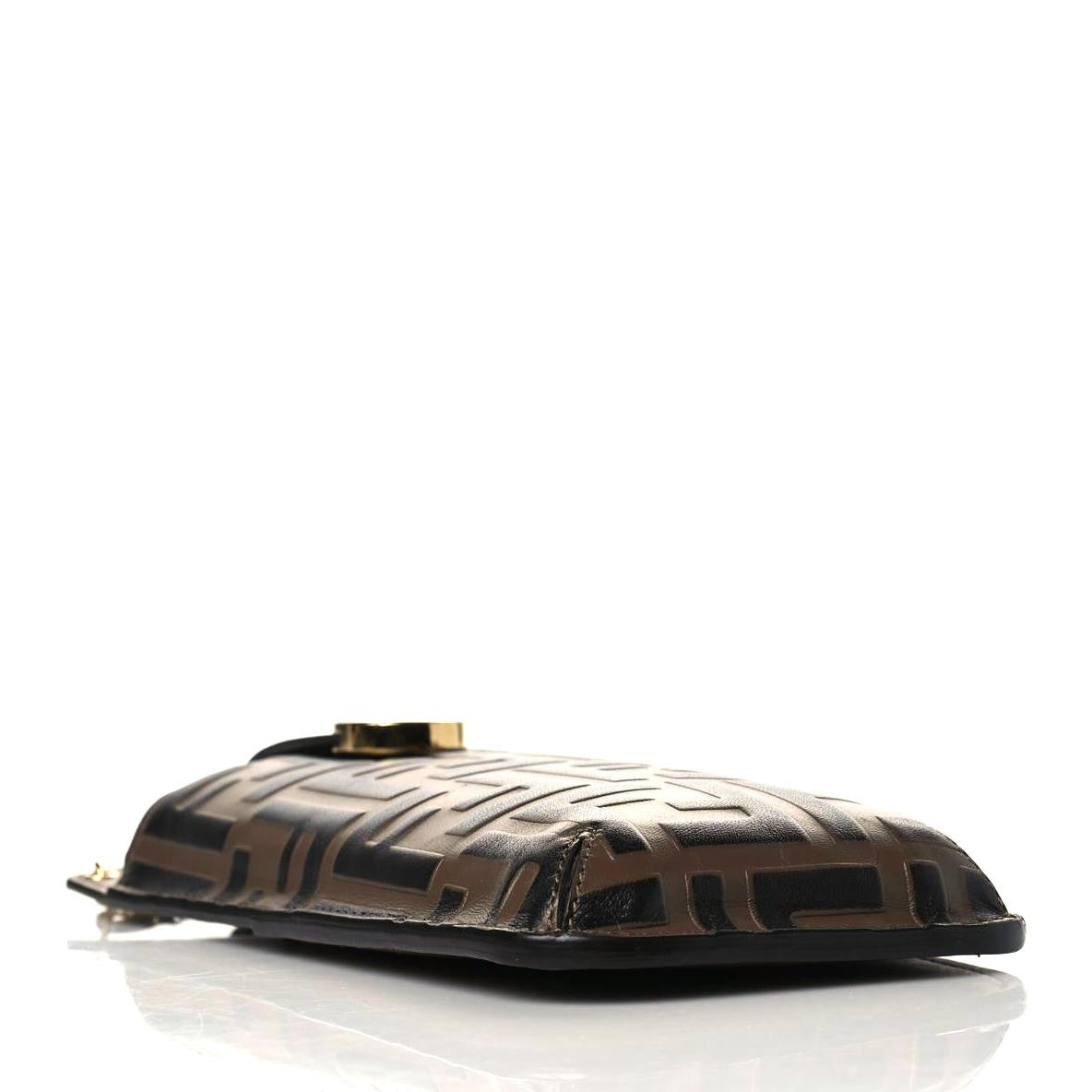 Vitello Soft F is Fendi Bi-Color FF 1974 Embossed Phone Pouch Maya Black