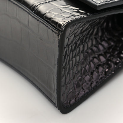 Balenciaga Shiny Calfskin Crocodile Embossed Hourglass Top Handle Bag XS Gunmetal 9 of 9