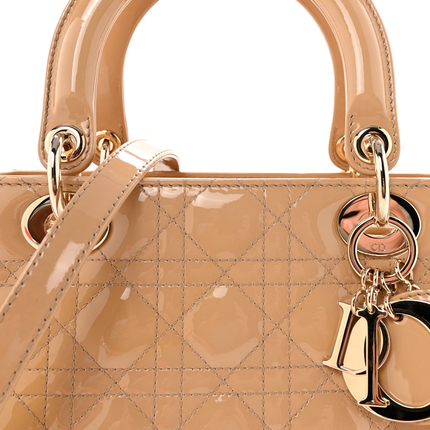 Christian Dior Patent Cannage Medium Lady Dior Beige 1851283