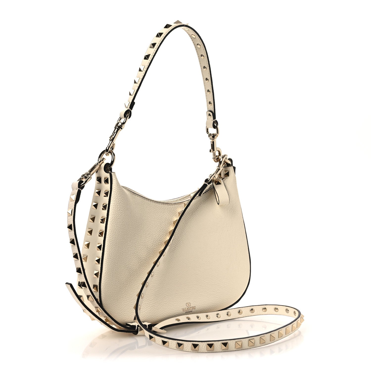 Valentino Garavani Grainy Calfskin Small Rockstud Hobo Ivory 3 of 9