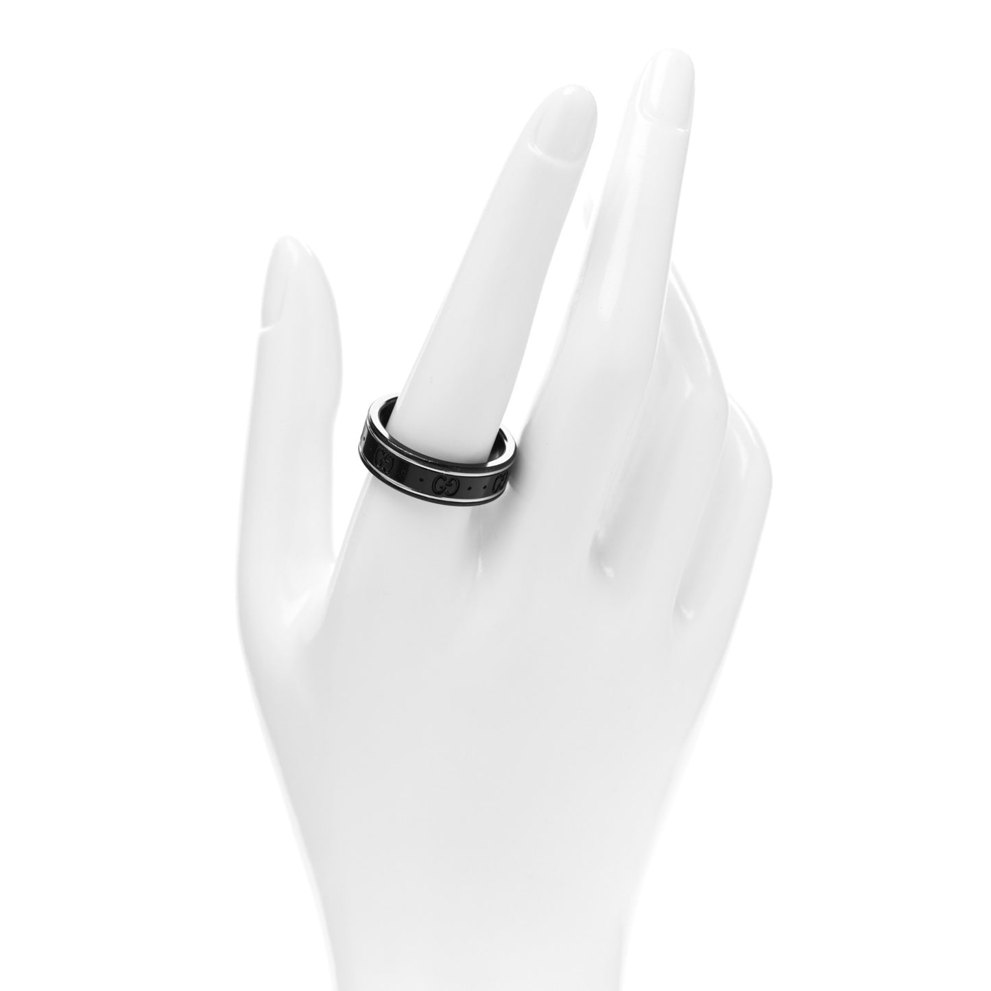 Black Synthetic Corundum 18K White Gold 7mm Icon Band Ring 62 10