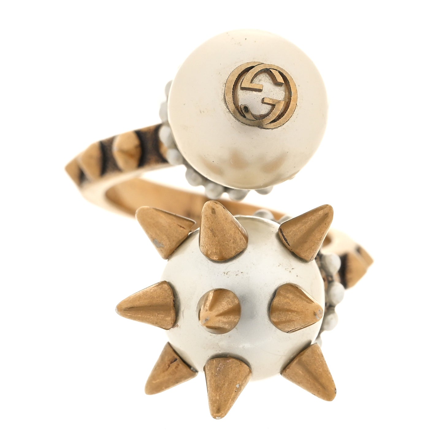 Metal Pearl Spike Studded Wrap Ring 10 Aged Gold