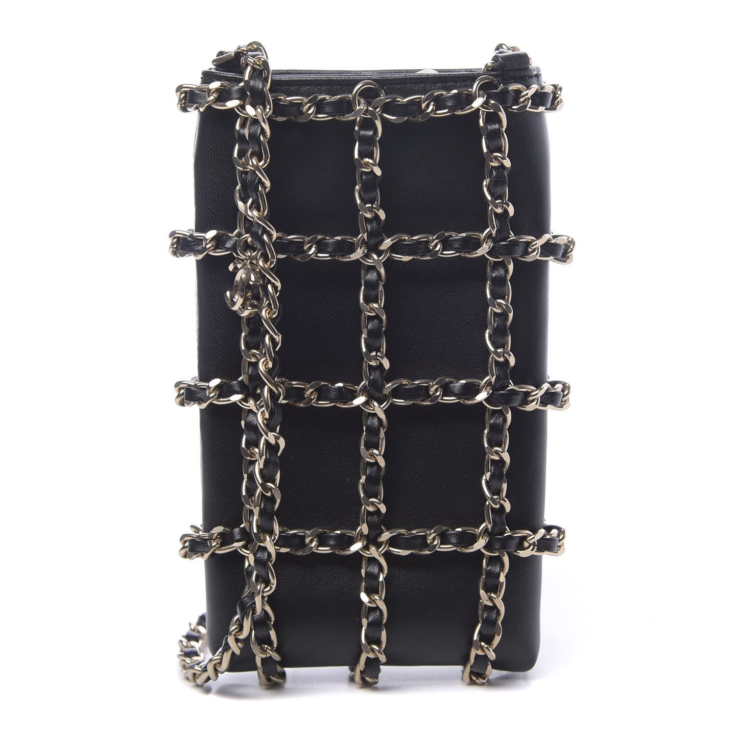 Lambskin Tech Me Out Clutch With Chain Black
