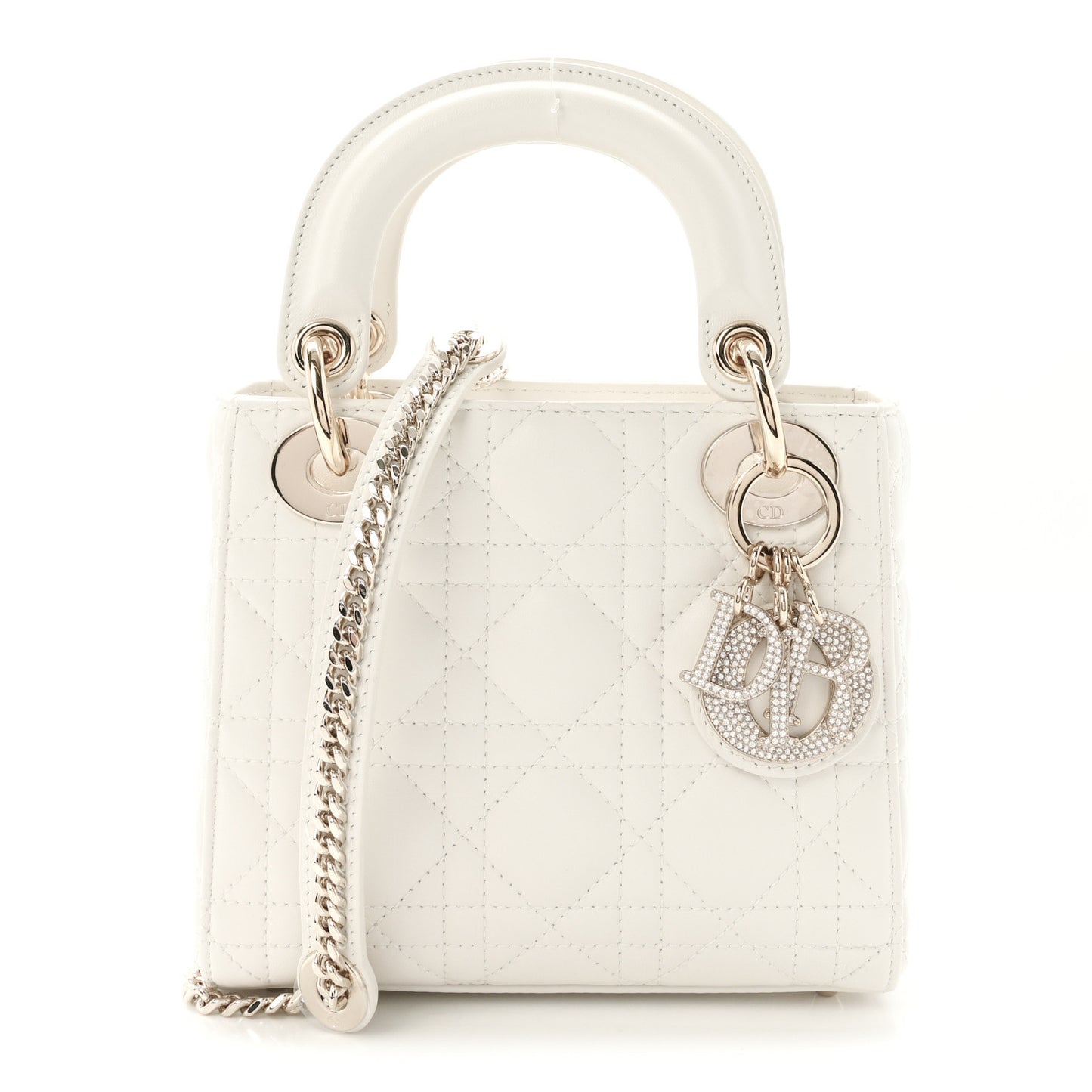 Lambskin Swarovski Crystal Cannage Mini Lady Dior White