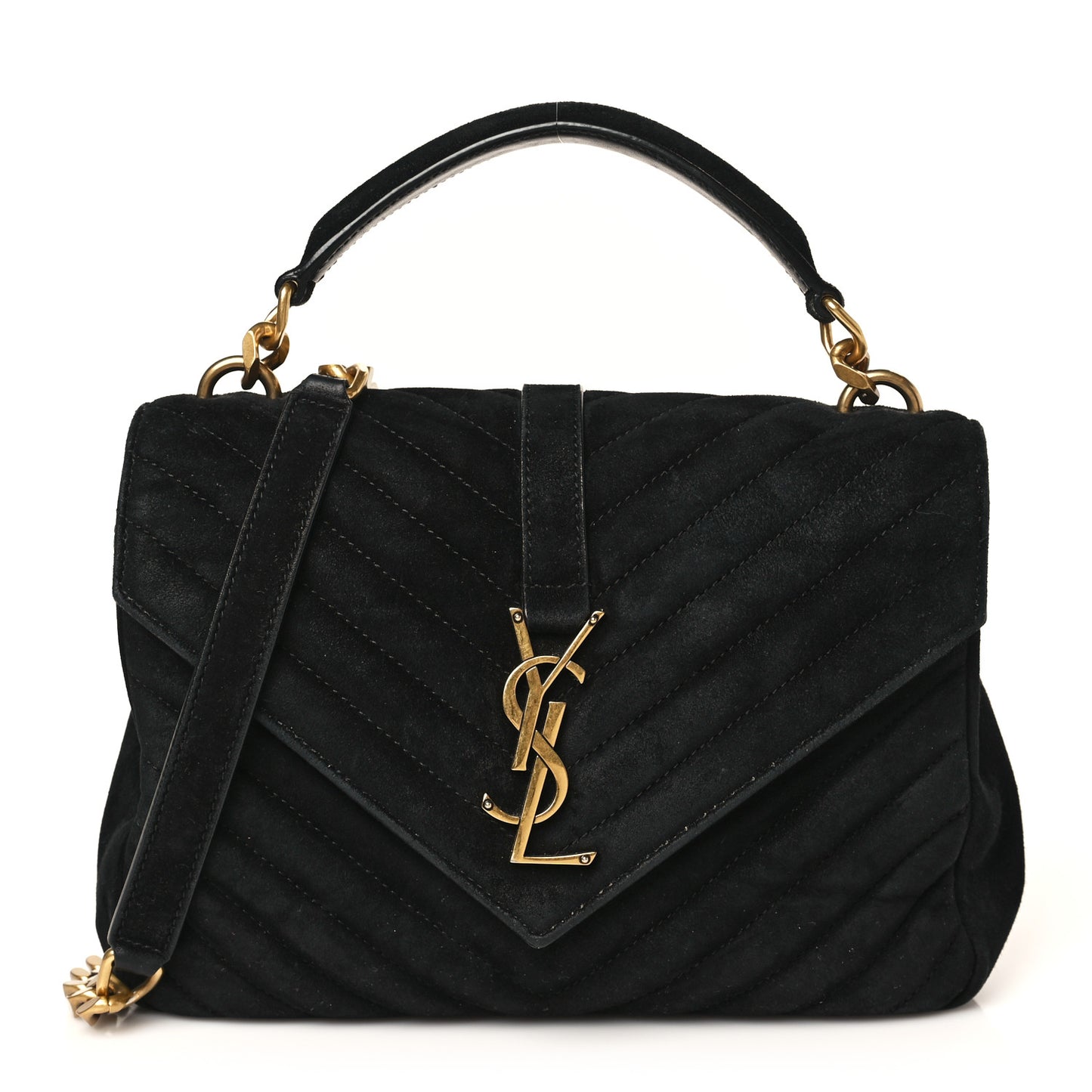 Suede Matelasse Chevron Monogram Medium College Bag Black