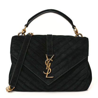 Saint Laurent Suede Matelasse Chevron Monogram Medium College Bag Black 1 of 9