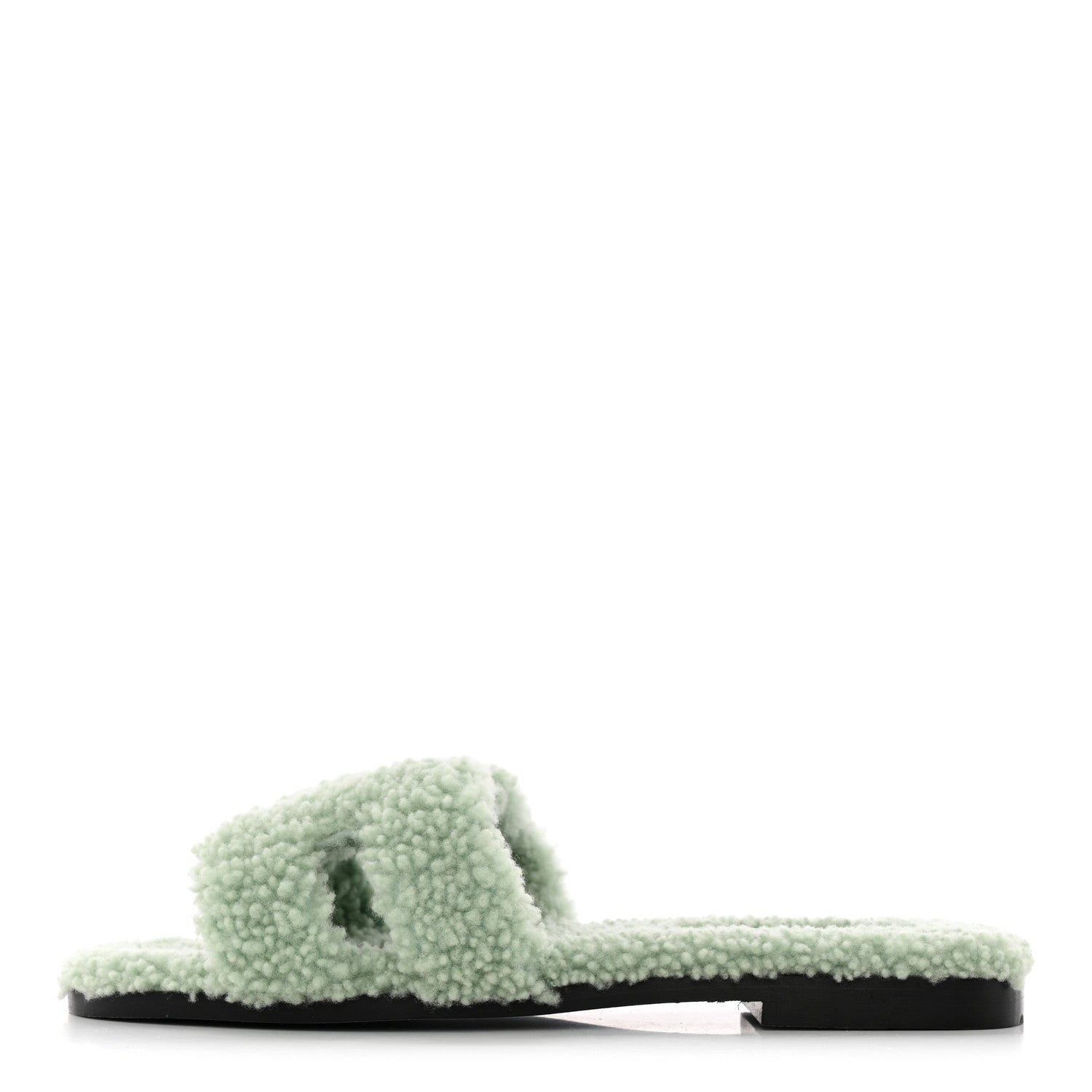Hermes Woolskin Oran Sandals 37.5 Vert D’eau 1 of 8