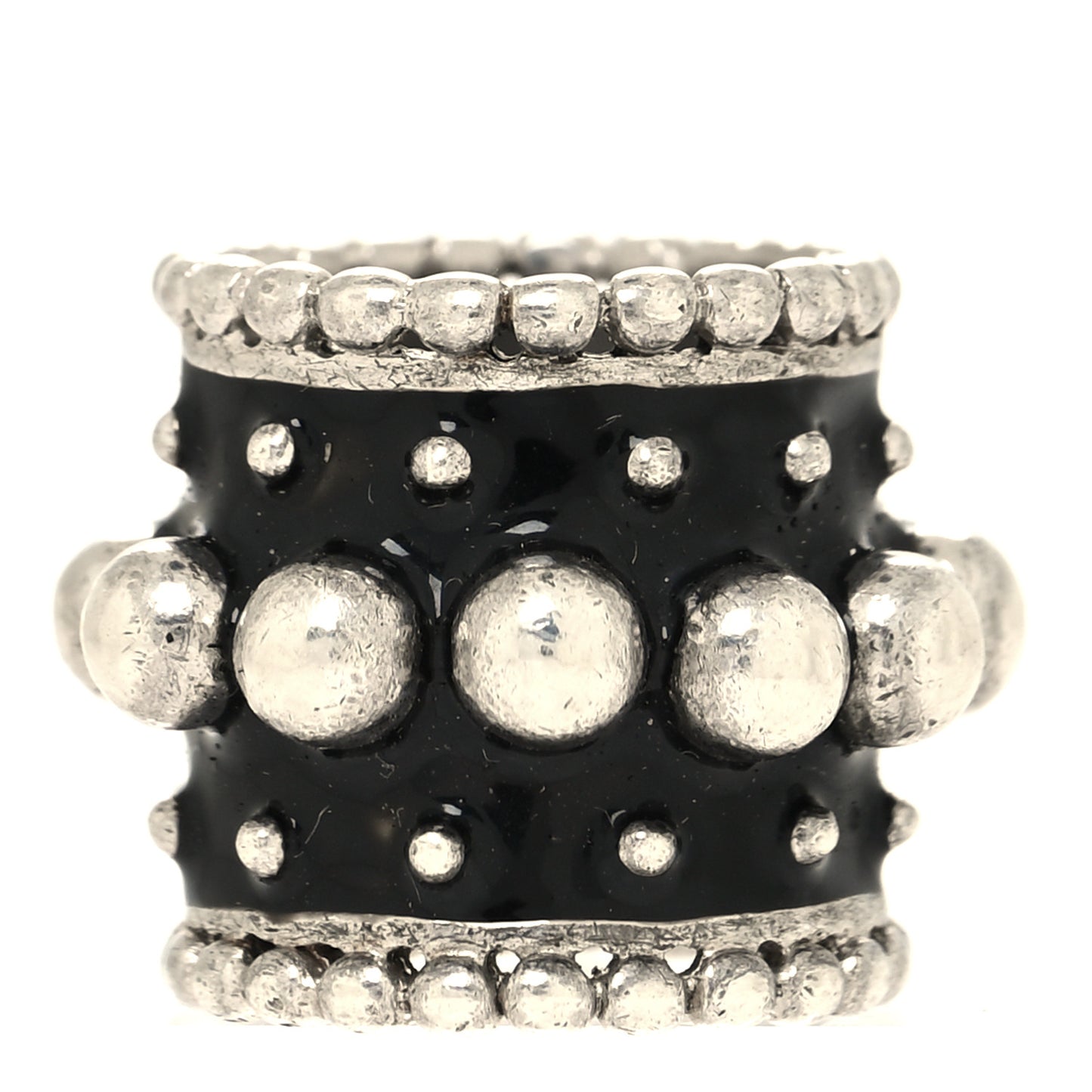 Metal Enamel Beaded Wide D Ring 52 6 Silver Black