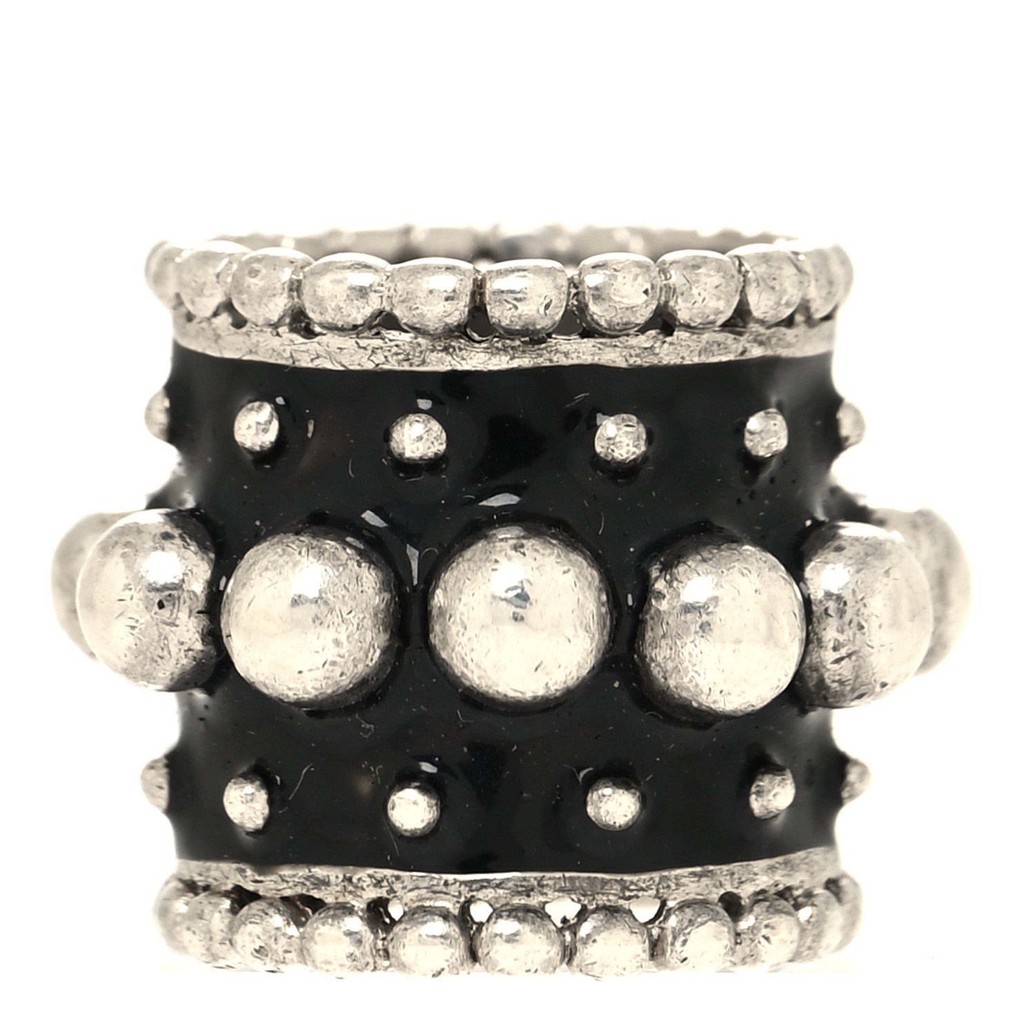 Christian Dior Metal Enamel Beaded Wide D Ring 52 6 Silver Black 3 of 4