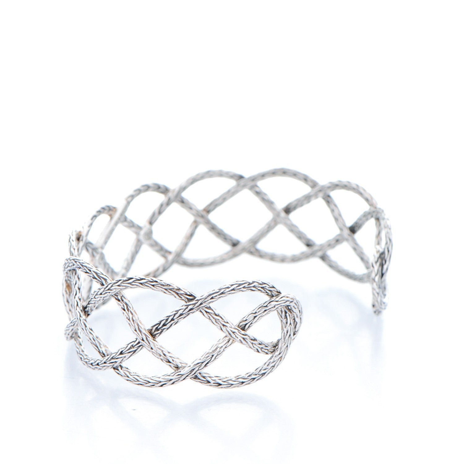 John Hardy Sterling Silver Diamond Classic Chain Woven Braided Cuff M Bracelet 3 of 6