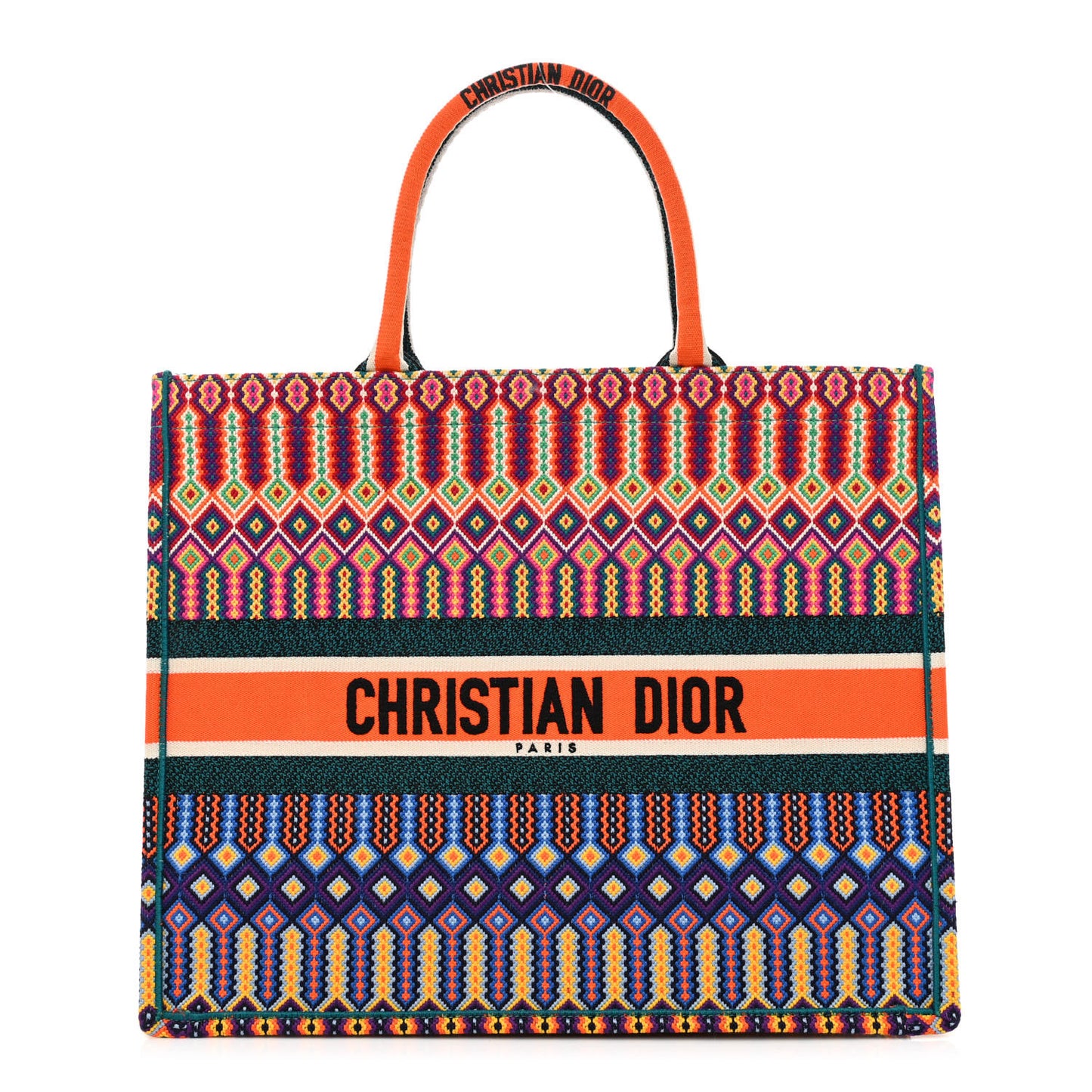 Canvas Embroidered Large Book Tote Orange Multicolor