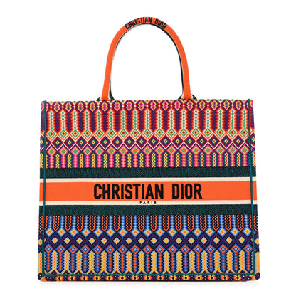 Christian Dior Canvas Embroidered Large Book Tote Orange Multicolor 1 of 10