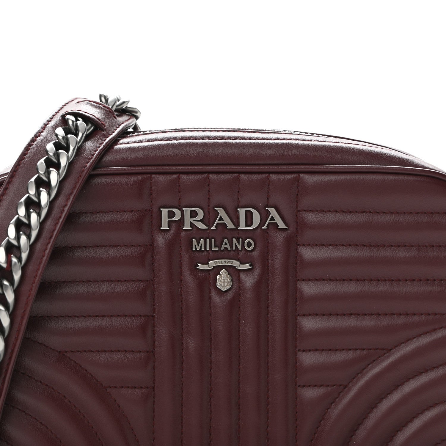 Prada Soft Calfskin Impunture Diagramme Camera Bag Granato 7 of 9